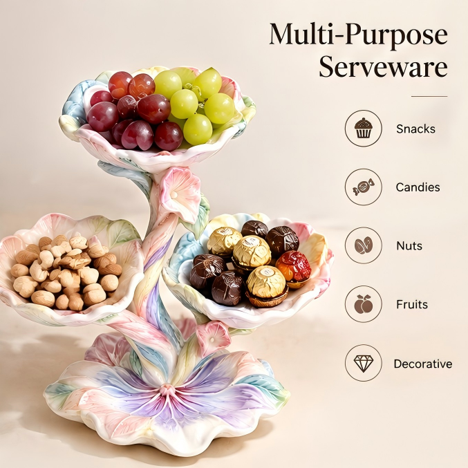 Artistic Botanical Ceramic Serving Bowl Set / Luxury Tabletop Decor