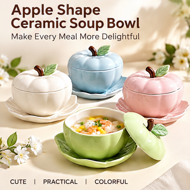 Botanical Apple Ceramic Serving Bowl Set / Aesthetic Kitchenware & Food Storage
