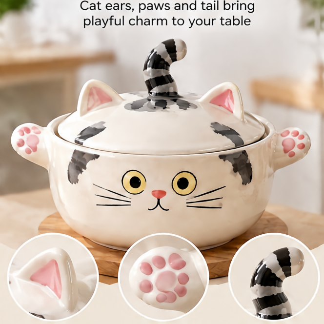 Aesthetic Cartoon Cat Soup & Rice Bowl / Cat Lover's Kitchenware Collection