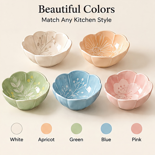 Nordic Pastel Floral Ceramic Bowl Set / Minimalist Tableware Collection