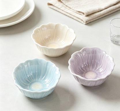 3-Piece Ceramic Dessert Bowl Set | Red, Purple & Blue Bud Series Fruit & Salad Bowls for Home and Restaurants