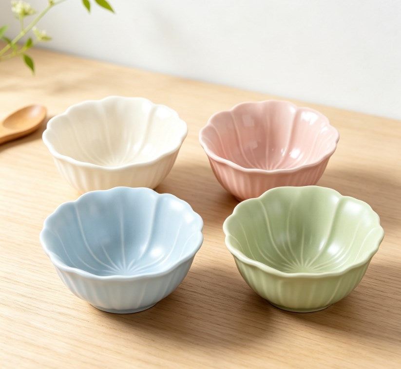 3-Piece Ceramic Dessert Bowl Set | Red, Purple & Blue Bud Series Fruit & Salad Bowls for Home and Restaurants