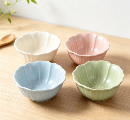 3-Piece Ceramic Dessert Bowl Set | Red, Purple & Blue Bud Series Fruit & Salad Bowls for Home and Restaurants