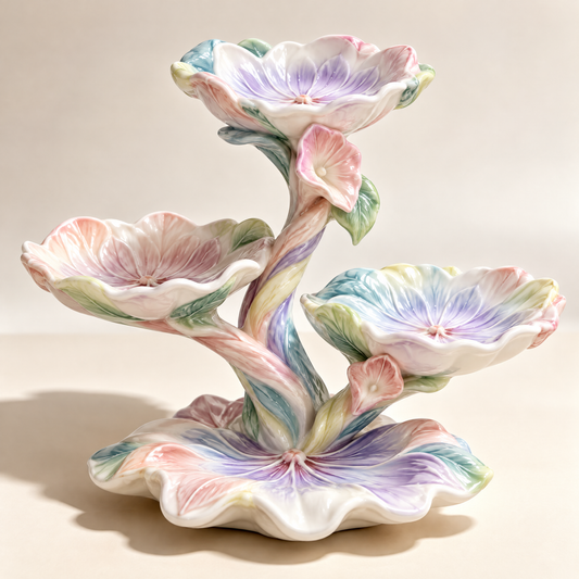 Artistic Botanical Ceramic Serving Bowl Set / Luxury Tabletop Decor
