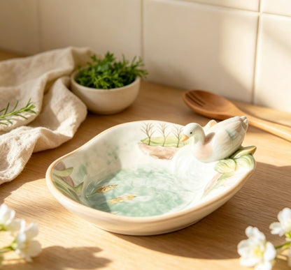 Classic Style Ceramic Oval Sculpture Tray & Fruit Bowl | Multi-Functional Home Decor & Key Holder for Living Room