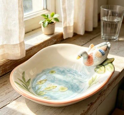 Classic Style Ceramic Oval Sculpture Tray & Fruit Bowl | Multi-Functional Home Decor & Key Holder for Living Room