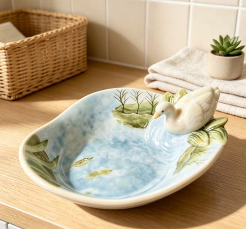 Classic Style Ceramic Oval Sculpture Tray & Fruit Bowl | Multi-Functional Home Decor & Key Holder for Living Room