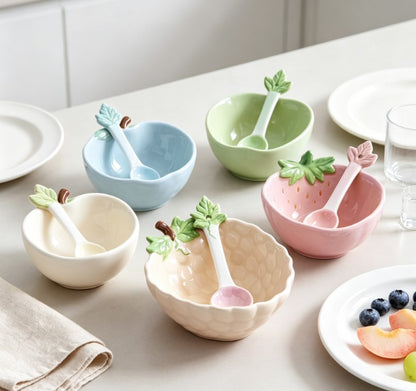 Creative Lemon Shaped Ceramic Fruit Bowl & Spoon Set | Heat-Resistant Tableware for Salad, Pasta & Kitchen Decor