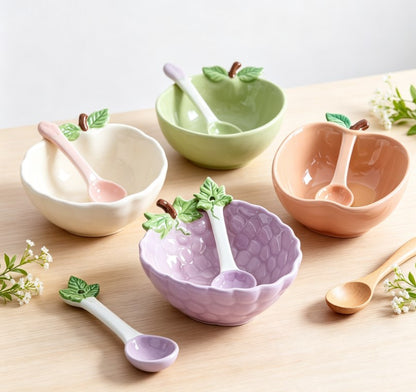 Creative Lemon Shaped Ceramic Fruit Bowl & Spoon Set | Heat-Resistant Tableware for Salad, Pasta & Kitchen Decor