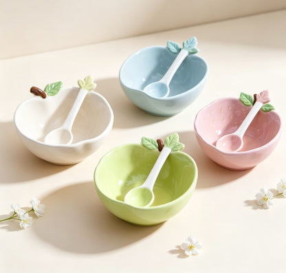 Creative Lemon Shaped Ceramic Fruit Bowl & Spoon Set | Heat-Resistant Tableware for Salad, Pasta & Kitchen Decor