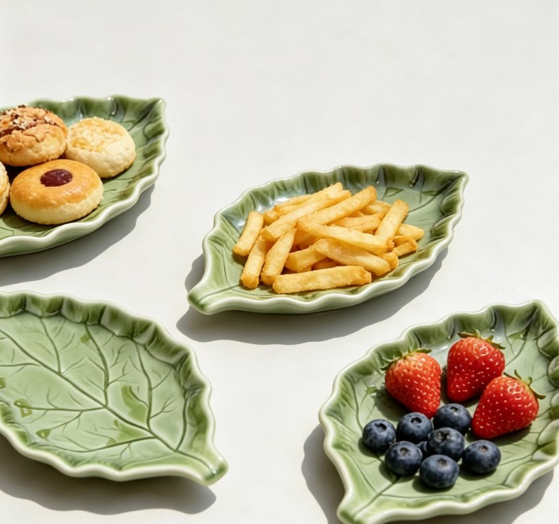 Decorative Ceramic Snack & Appetizer Plates with Strawberry & Leaf Motif | 4-Piece Set for Weddings, Thanksgiving & Parties