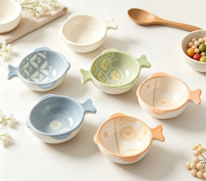 Fish-Shaped Ceramic Dish & Sauce Bowl | Multi-Purpose Snack, Fruit & Salad Plate for Kitchen and Dining Table