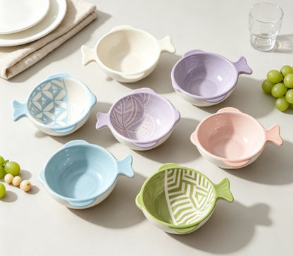 Fish-Shaped Ceramic Dish & Sauce Bowl | Multi-Purpose Snack, Fruit & Salad Plate for Kitchen and Dining Table