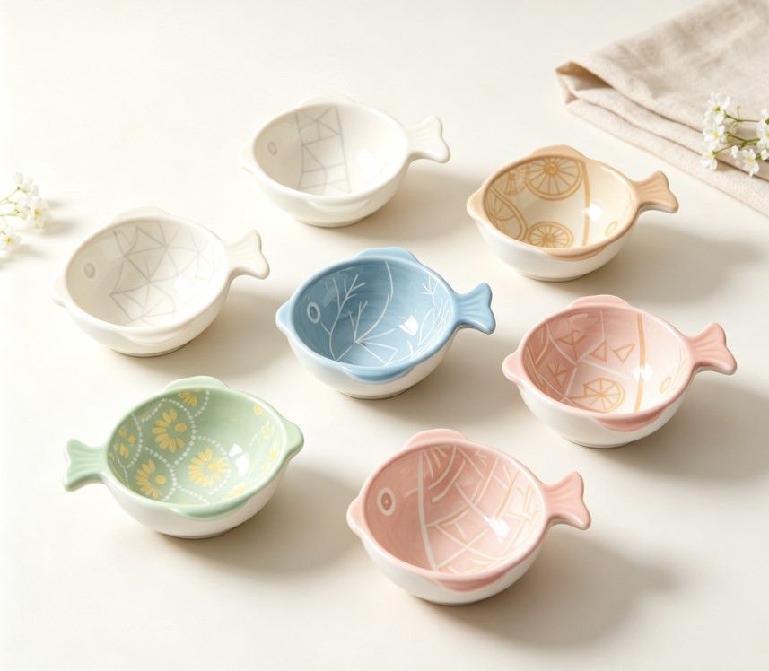 Fish-Shaped Ceramic Dish & Sauce Bowl | Multi-Purpose Snack, Fruit & Salad Plate for Kitchen and Dining Table