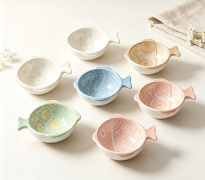Fish-Shaped Ceramic Dish & Sauce Bowl | Multi-Purpose Snack, Fruit & Salad Plate for Kitchen and Dining Table