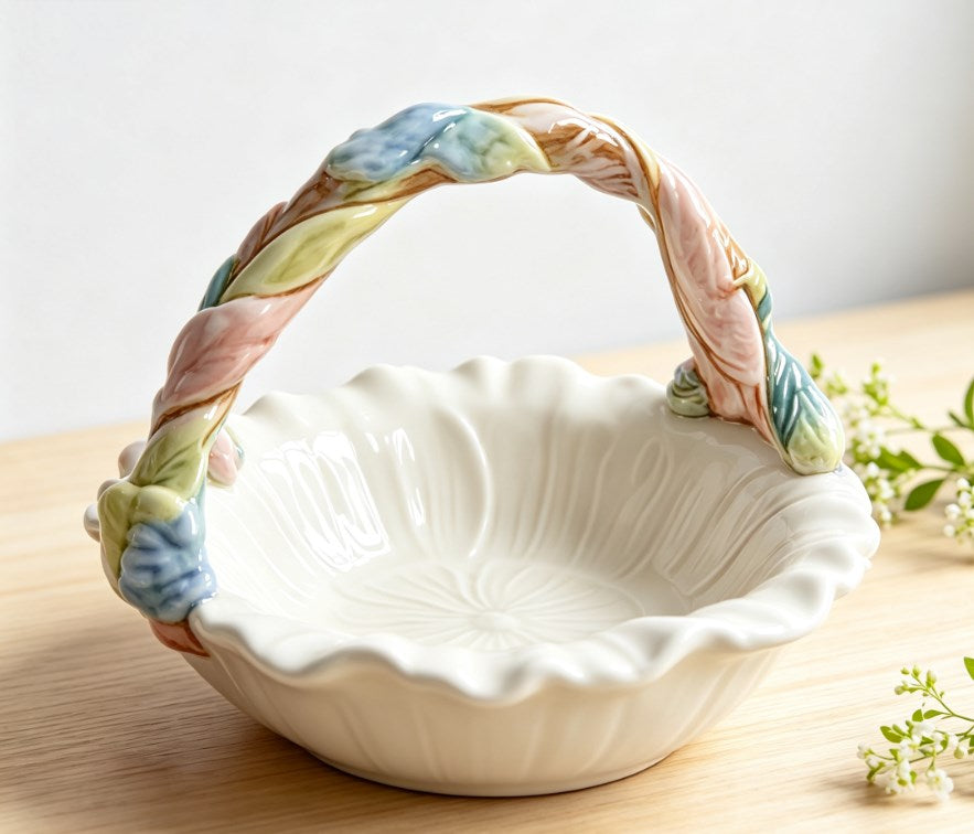 Hand-Painted Ceramic Fruit Bowl & Floral Decorative Dish | Pansy, Tulip & Hydrangea Tabletop Snack Bowl for Home Decor