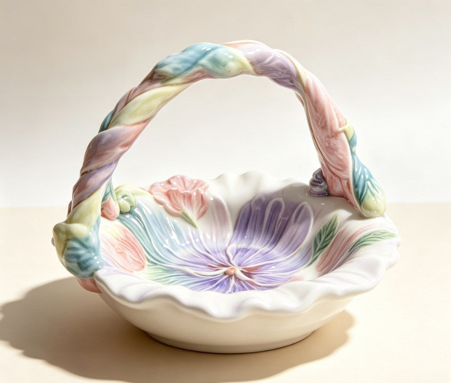 Hand-Painted Ceramic Fruit Bowl & Floral Decorative Dish | Pansy, Tulip & Hydrangea Tabletop Snack Bowl for Home Decor