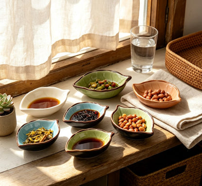 Leaf Ceramic Small Dish & Condiment Plate for Sauce, Vinegar, Snacks | Ice Crackle Glaze Kitchen & Tableware